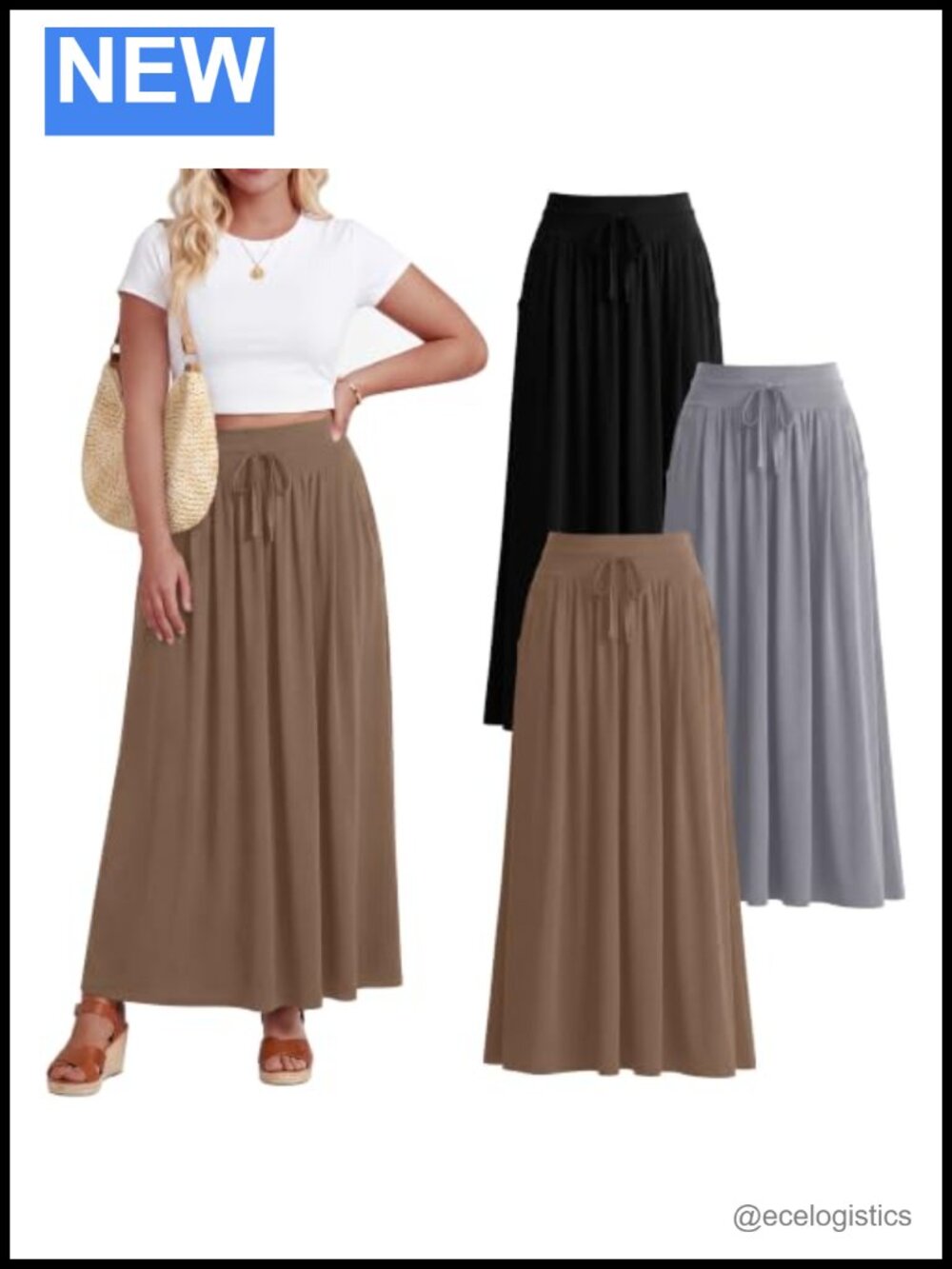 Plus Size Maxi Skirts for Women 3 Pack High Waisted A-Line Ankle Length with